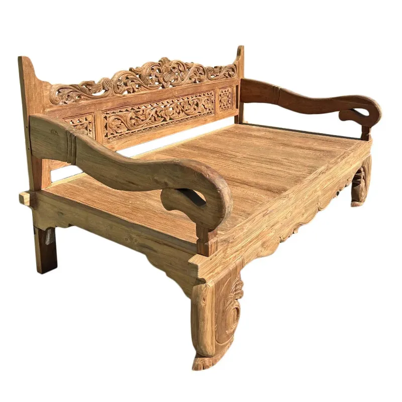 Natural Hand Carved Design Solid Wooden Daybed Bench