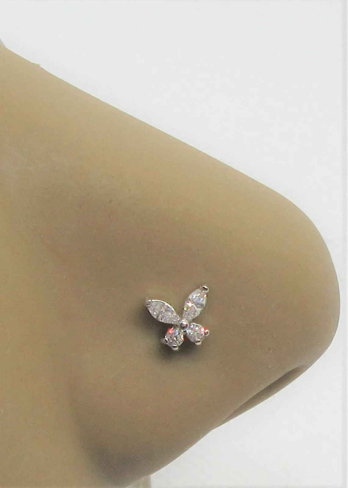 Nose Ring Stud CZ Gem Crystal Butterfly Nose Stud 20g 20 gauge Nose Jewelry Nostril Silver Gold Nose Stud L Shape Nose Stud