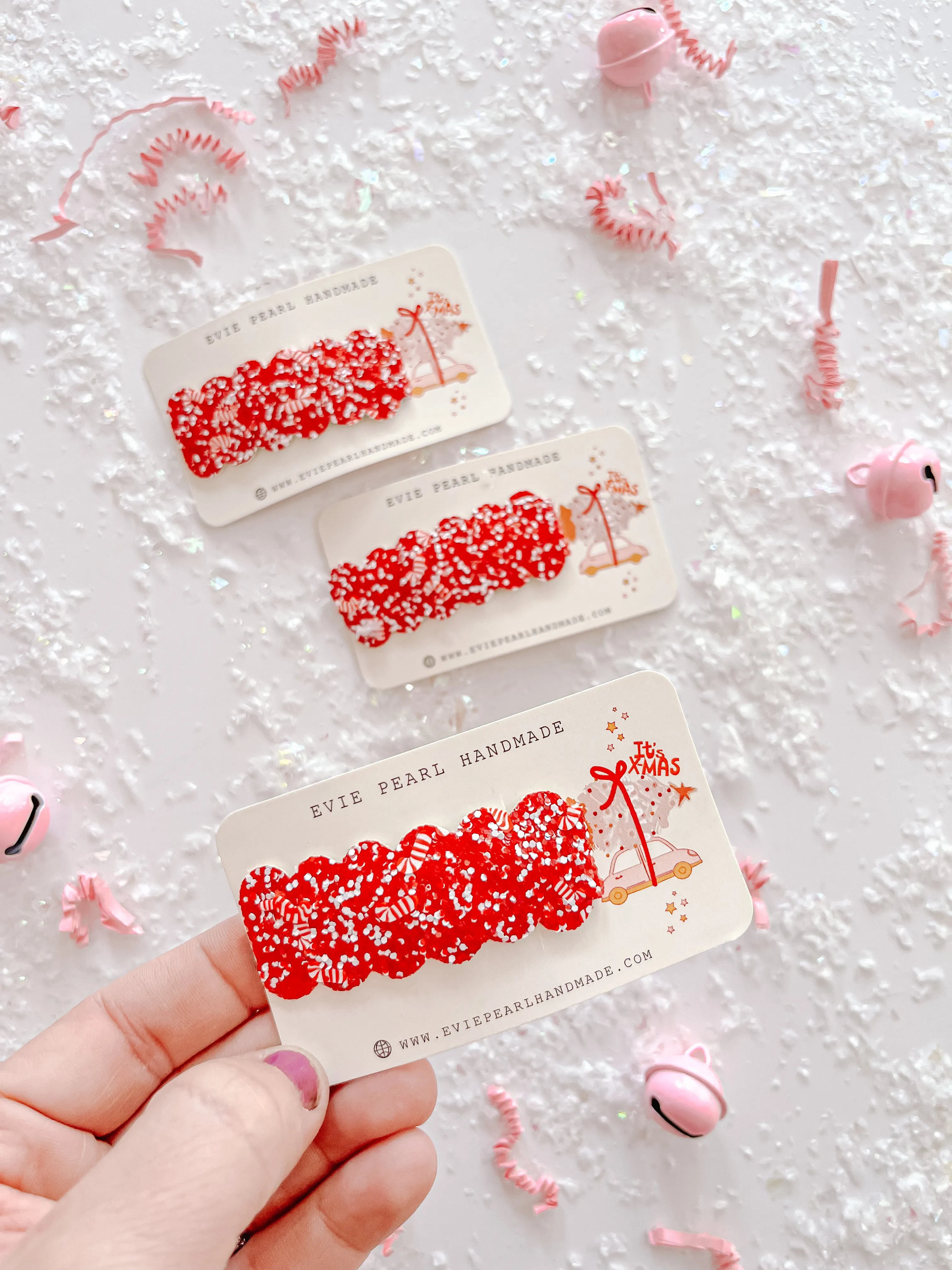 Red Glitter Candy Cane Single Snap Clip