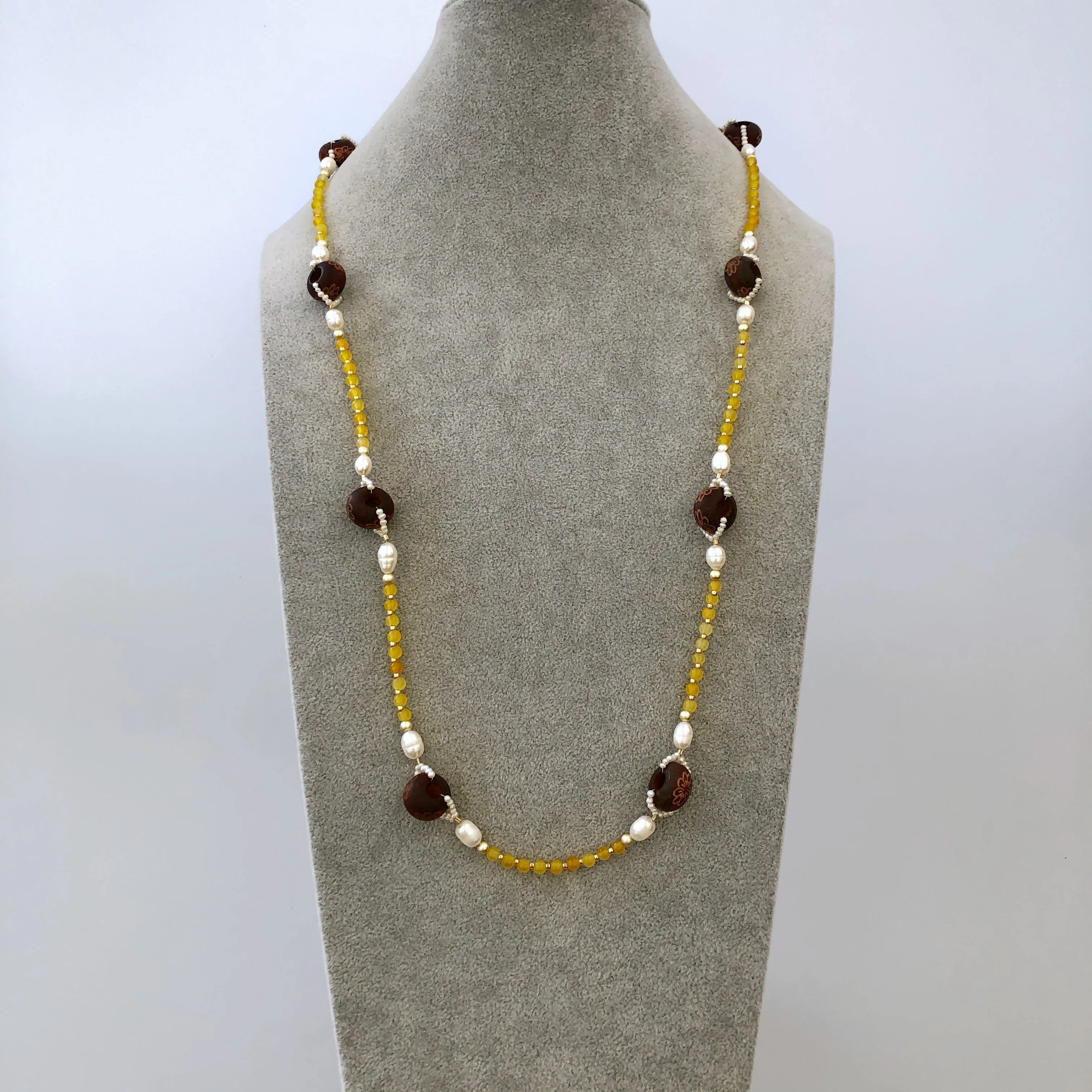 Return to Origin Jade and Wood Lariat Necklace Set