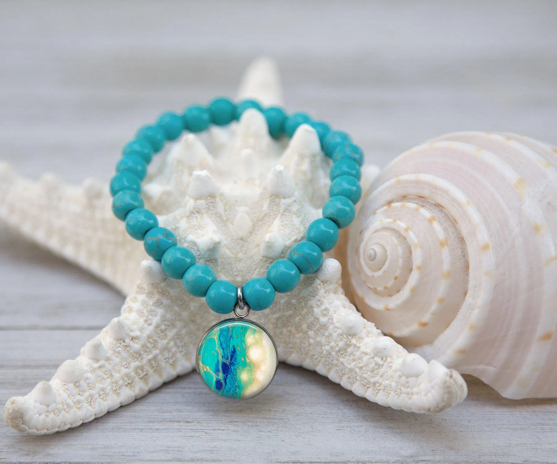 Seaside Glow Turquoise Beaded Bracelet | Handmade Beach Jewelry