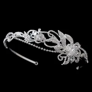 Silver Swarovski Crystal Bead & Crystal Side Accented Headband