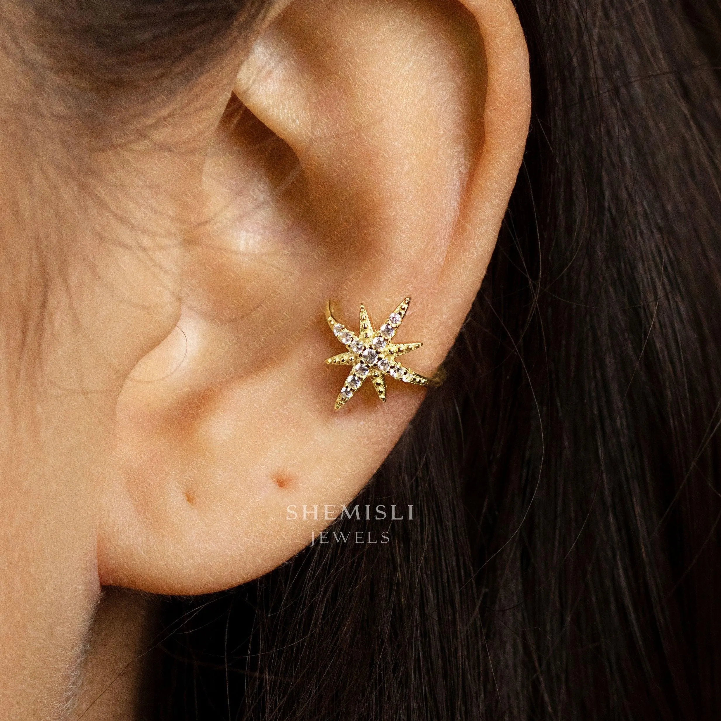 Starburst Ear Cuff, Star Conch Cuff, Earring No Piercing is Needed, Gold, Silver SHEMISLI - SF058