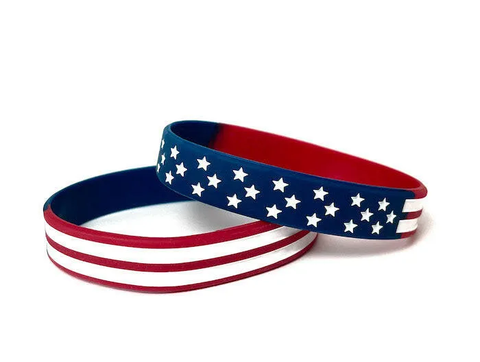 Stars and Stripes American Flag Rubber Bracelet Wristband - Adult 8"