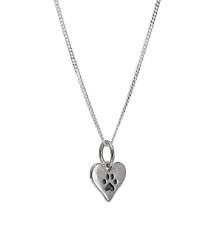 Sterling Silver Heart Paw Print Pendant Necklace On 18 Inch Chain