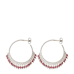 Sterling Silver Medium Fine Garnet Beaded Hoop Earrings