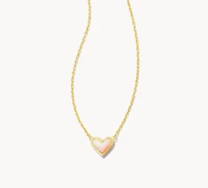 The Framed Ari Heart Gold Short Pendant Necklace in White Opalescent Resin