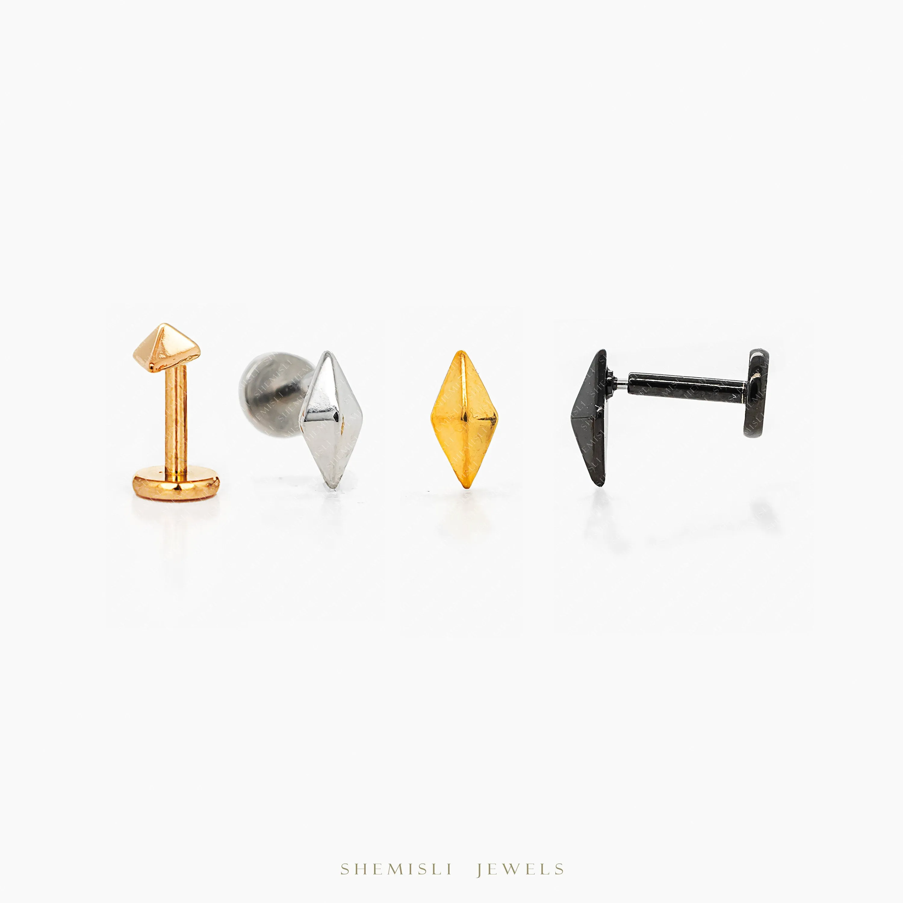 Tiny 3D Diamond Shape Threadless Flat Back Nose Stud, 20,18,16ga, 5-10mm Unisex, Surgical Steel SHEMISLI SS897