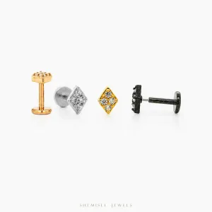 Tiny Diamond Shape Threadless Flat Back Nose Stud, 20,18,16ga, 5-10mm Unisex, Surgical Steel SHEMISLI SS986