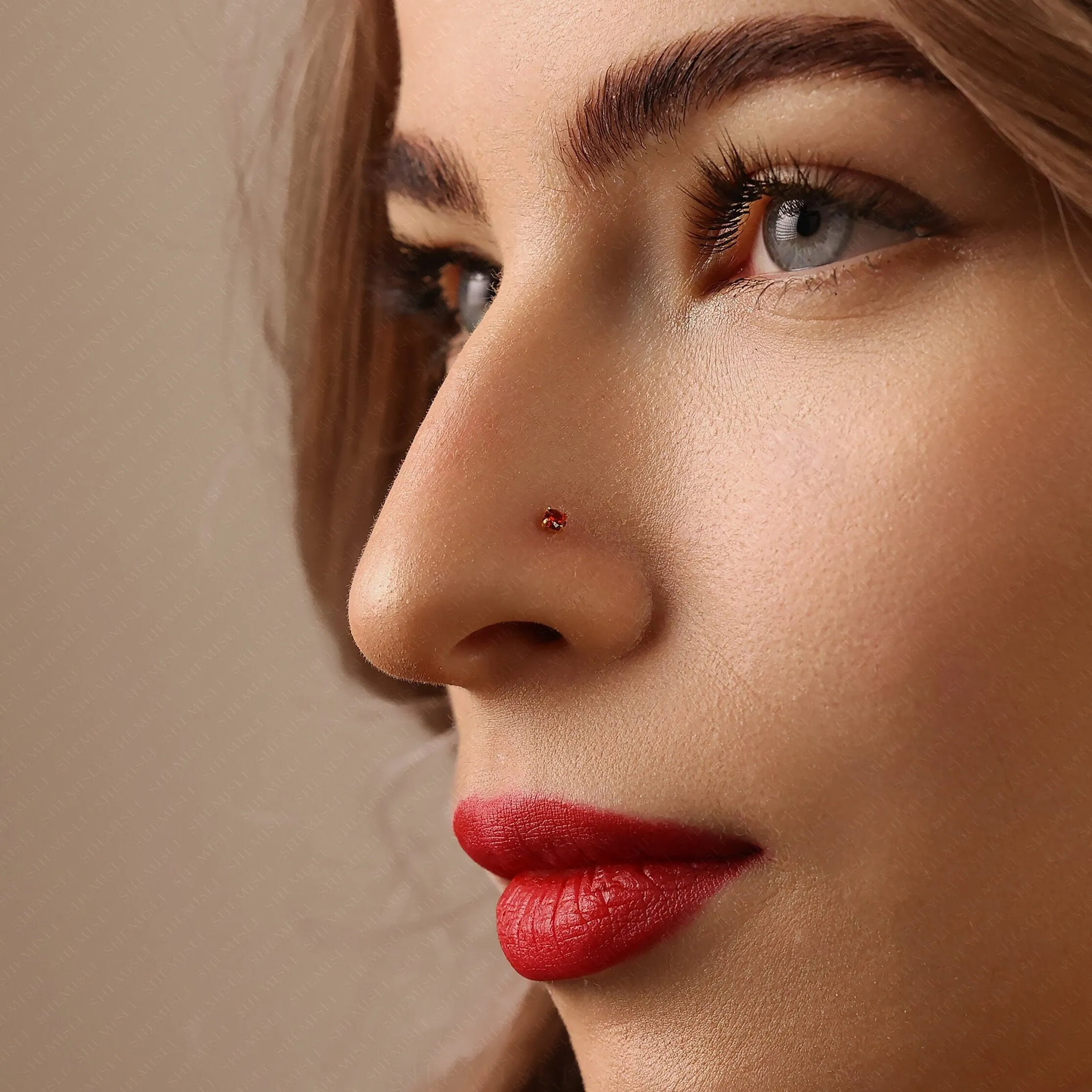 Tiny Garnet Threadless Flat Back Nose Stud, January Birthstone, 20,18,16ga, 5-10mm, Unisex, Surgical Steel, SS599