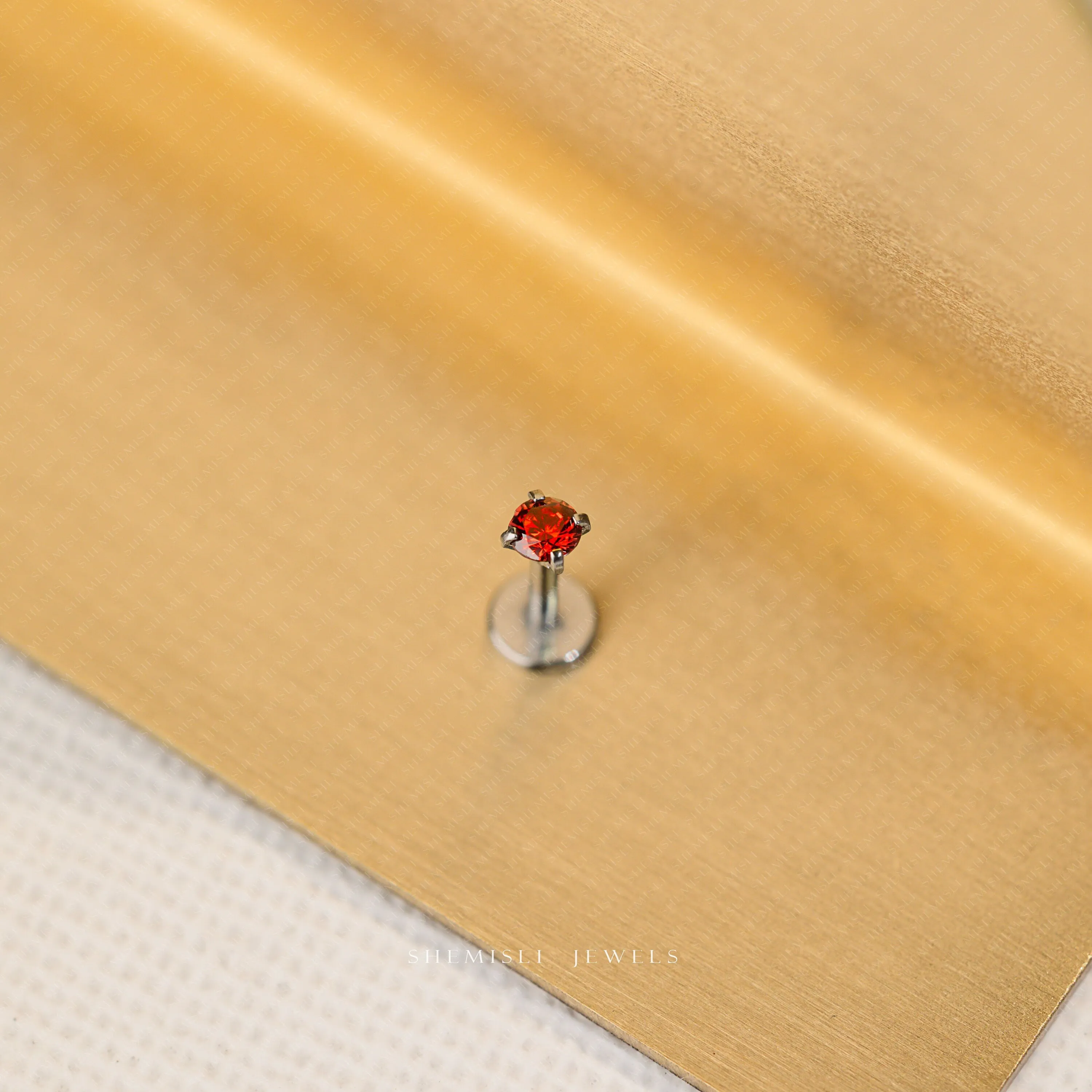 Tiny Garnet Threadless Flat Back Nose Stud, January Birthstone, 20,18,16ga, 5-10mm, Unisex, Surgical Steel, SS599