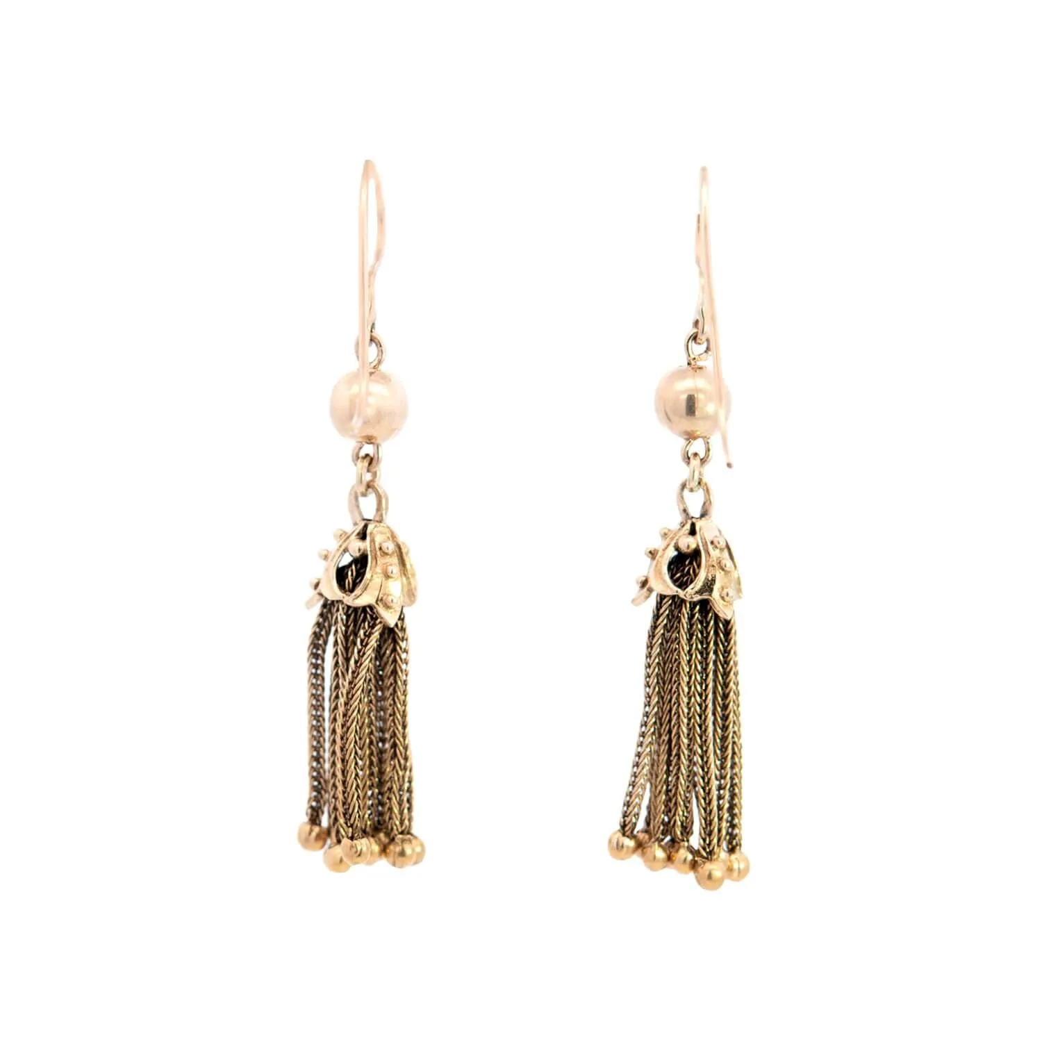 Victorian 14k Braided Chain Tassel Dangle Earrings