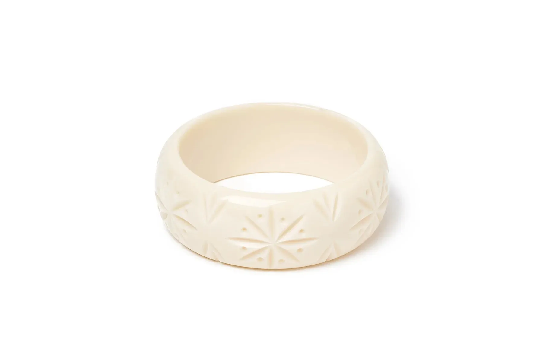 Wide Cream Heavy Carve Bangle by Splendette