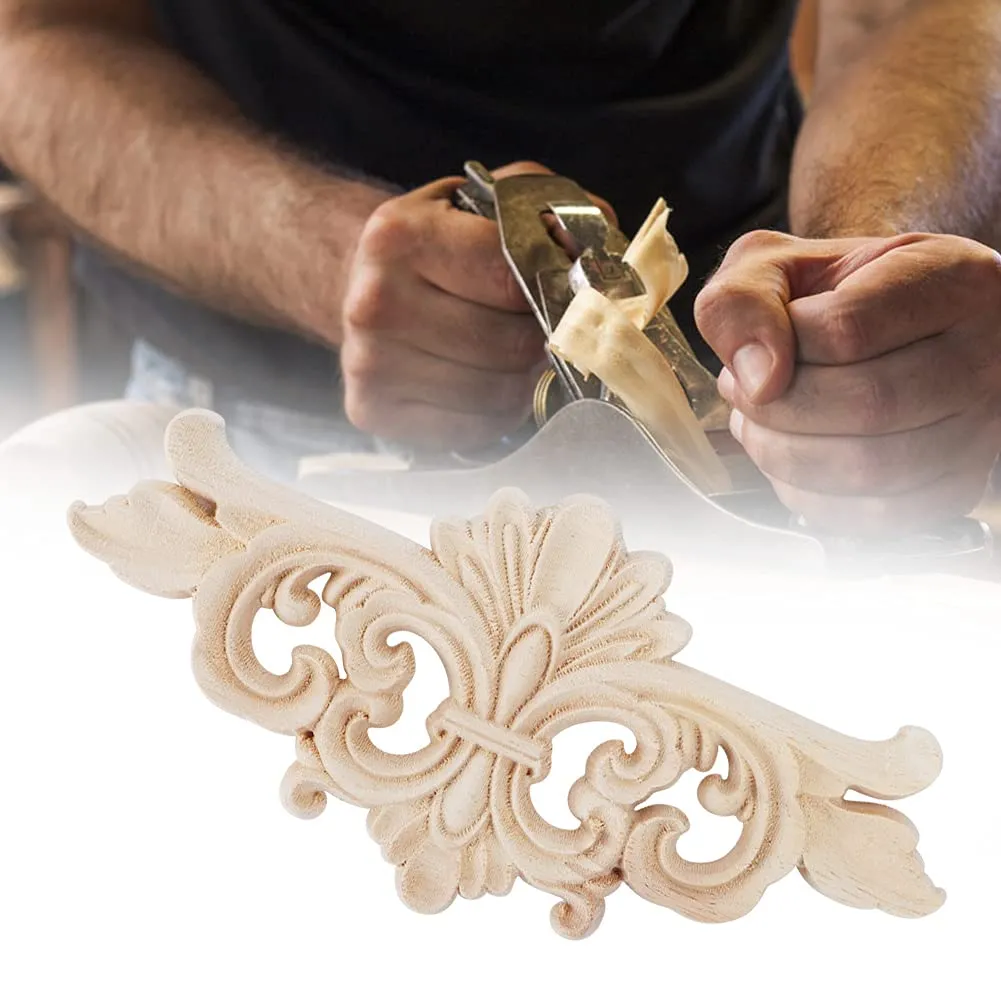 Wood Appliques, Carved Onlays for Furniture Unpainted Corner DIY Decoration Flower Inlay Decals Ornaments Trim Wooden Decal Frame Artwork Home Wall Door Bed Wardrobe Cupboard Chests Dressers Cabinet