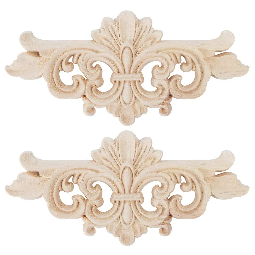 Wood Appliques, Carved Onlays for Furniture Unpainted Corner DIY Decoration Flower Inlay Decals Ornaments Trim Wooden Decal Frame Artwork Home Wall Door Bed Wardrobe Cupboard Chests Dressers Cabinet