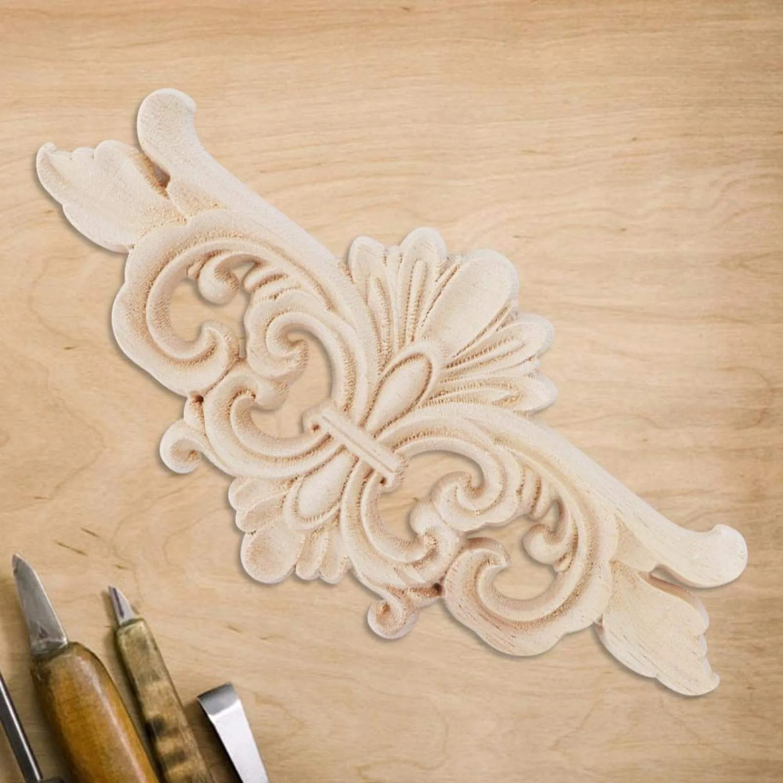 Wood Appliques, Carved Onlays for Furniture Unpainted Corner DIY Decoration Flower Inlay Decals Ornaments Trim Wooden Decal Frame Artwork Home Wall Door Bed Wardrobe Cupboard Chests Dressers Cabinet